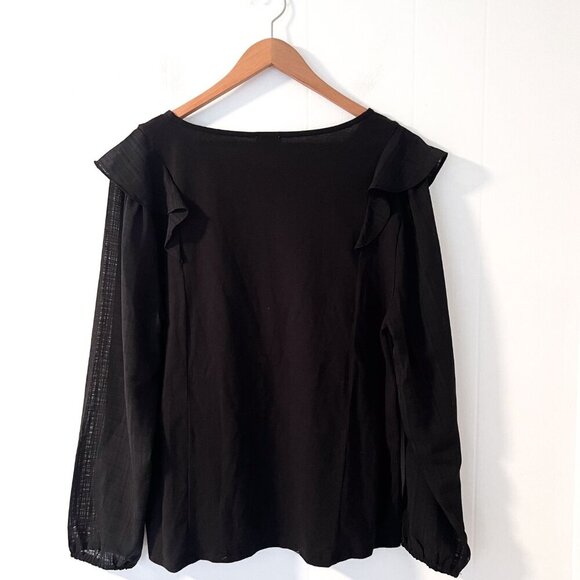 NEW J. Crew Ruffle-Shoulder Top Plaid Jacquard Sleeves Pullover Stretch Cotton L - Picture 8 of 13